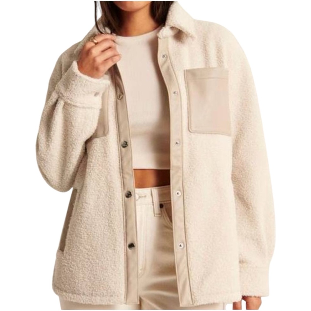 Abercrombie & Fitch Cream Sherpa Shacket Jacket